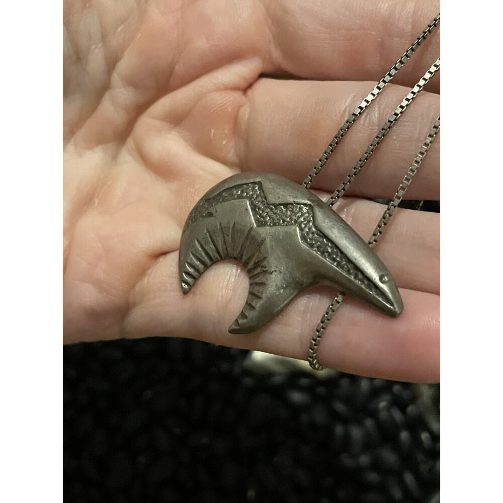 Native Sterling Silver Storyteller Bear Lightning Spirit Pin Pendant Signed AM - Picture 12 of 12